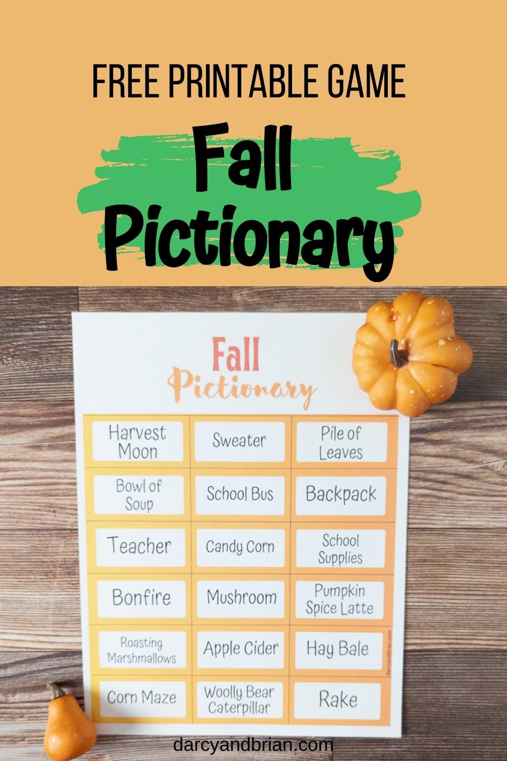 printable fall pictionary words | fun drawing game for kids